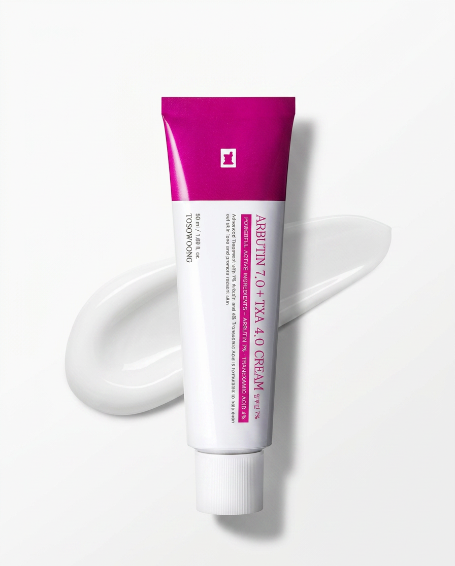 TOSOWOONG Arbutin 7.0 + TXA 4.0 Cream texture swipe showing lightweight consistency